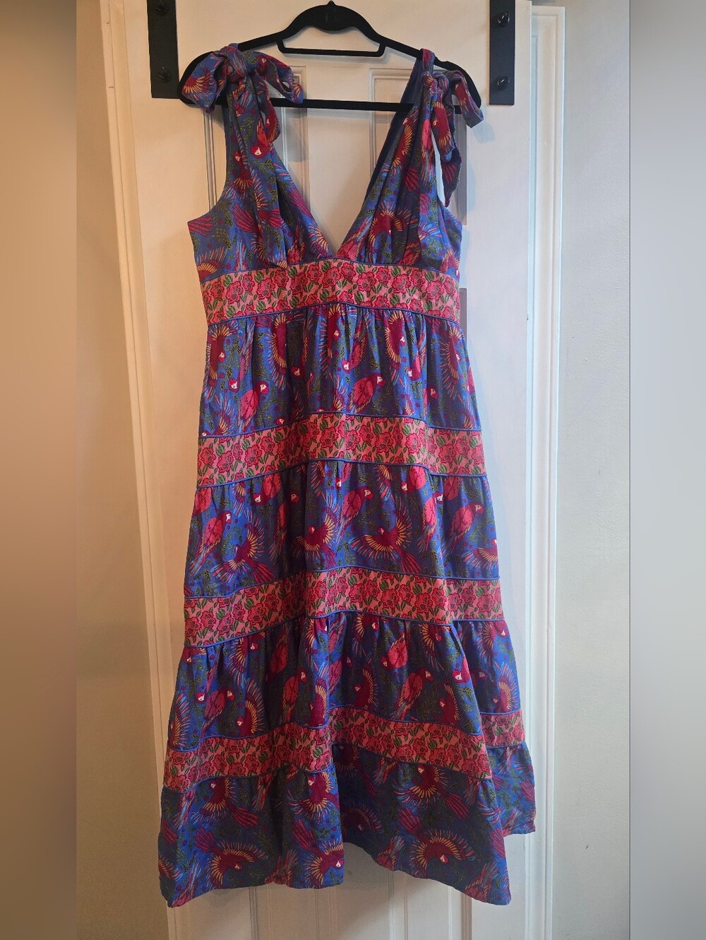 House of Harlow 1960 Blue and Pink Tiered V-Neck Maxi Dress